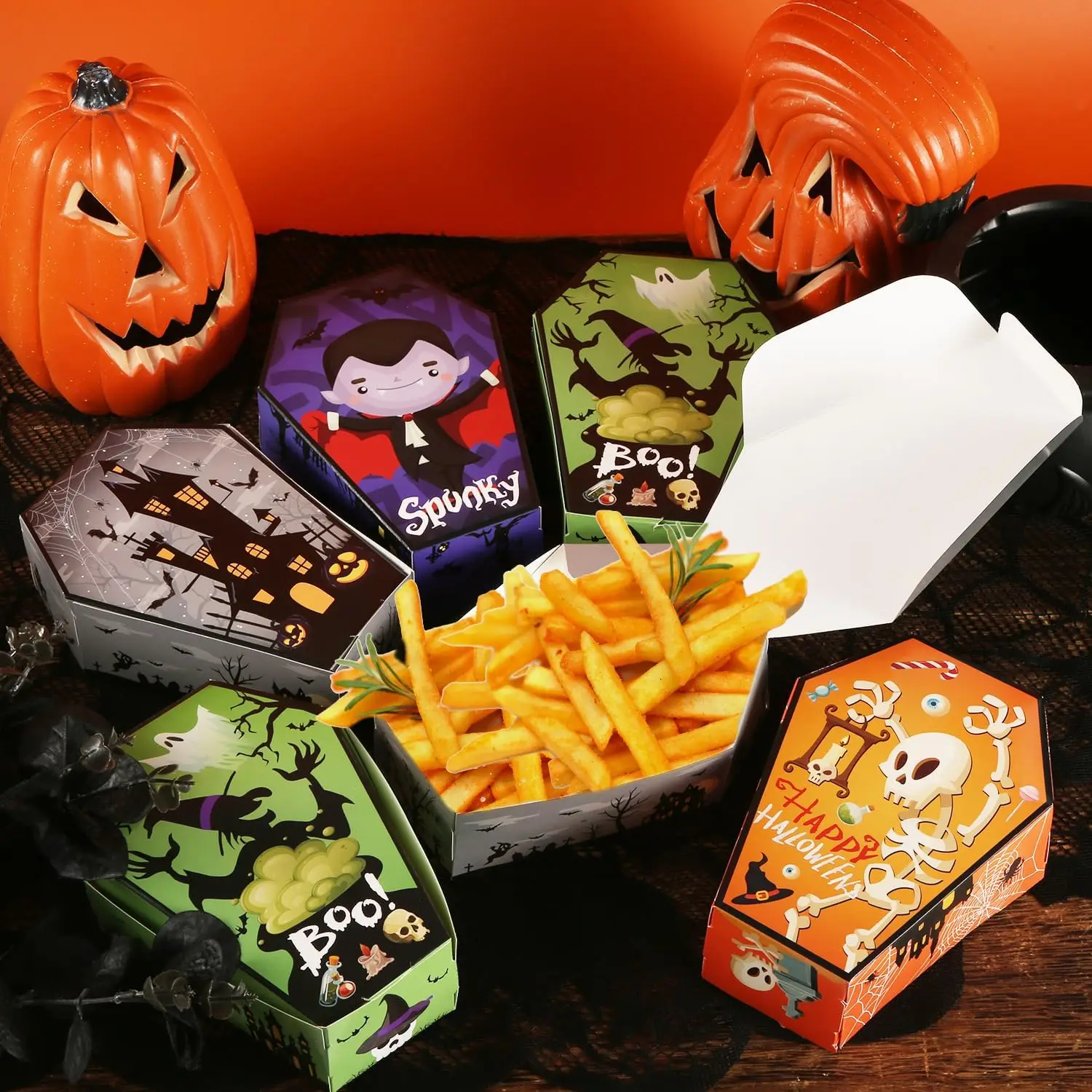 12 Stück Halloween Sargform Snackbox Totenkopf Fledermaus Geist Goodie Boxen für Happy Halloween Party Dekor Versorgung Süßes oder Saures Box