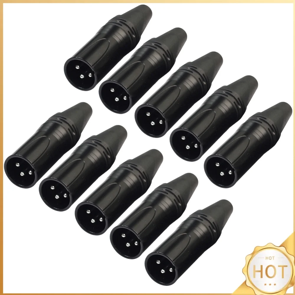 10pcs DIY Microphone XLR 3Pin Male Plug Connector Cables Solder Plug MIC Adapter for Stage Light Accessories