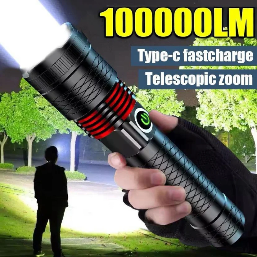 

Супер мощный светодиодный фонарик, тактический фонарик высокой мощности, перезаряжаемый фонарь, уличный сверхдальний зум, аварийный фонарь