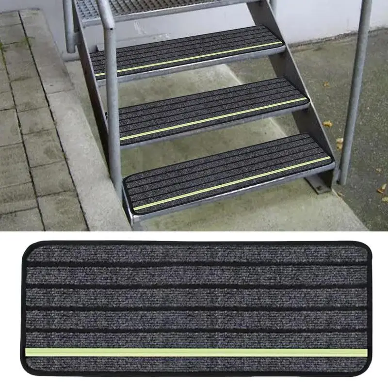 RV Step Rug Self-Adhesive Non-Slip RV Stair Treads Carpet Pad With Reflective Strips Dustproof Campers Stairs Cushion Accessory