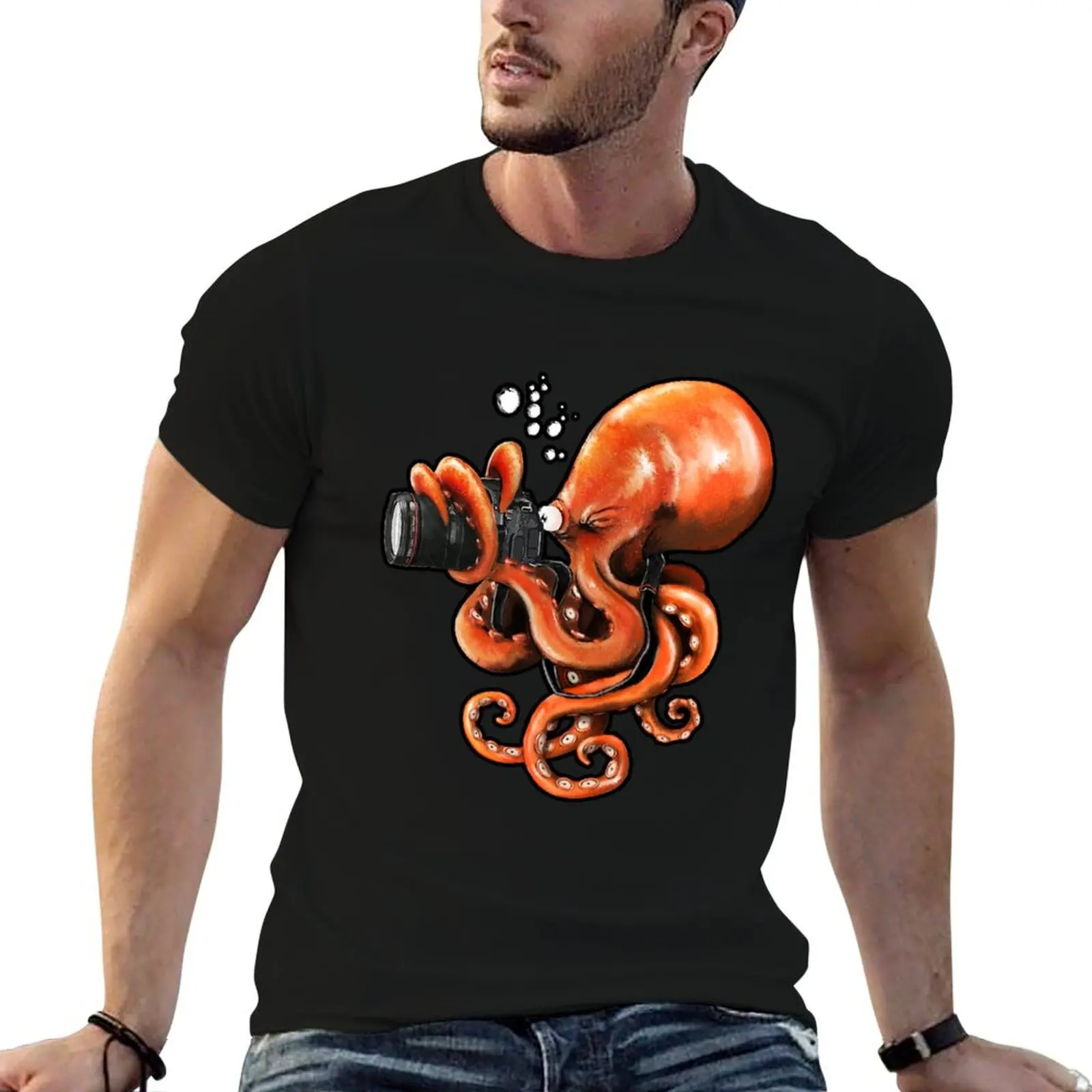 Octopus Reporter T-Shirt Summer Fashion Casual Tee Shirt