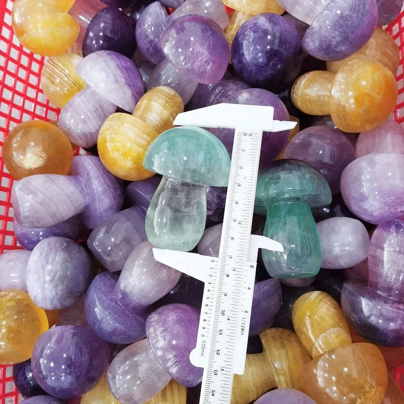 

Wholesale Healing Stone Crystals Colorful Fluorite Mushroom Carving for Home Decoration