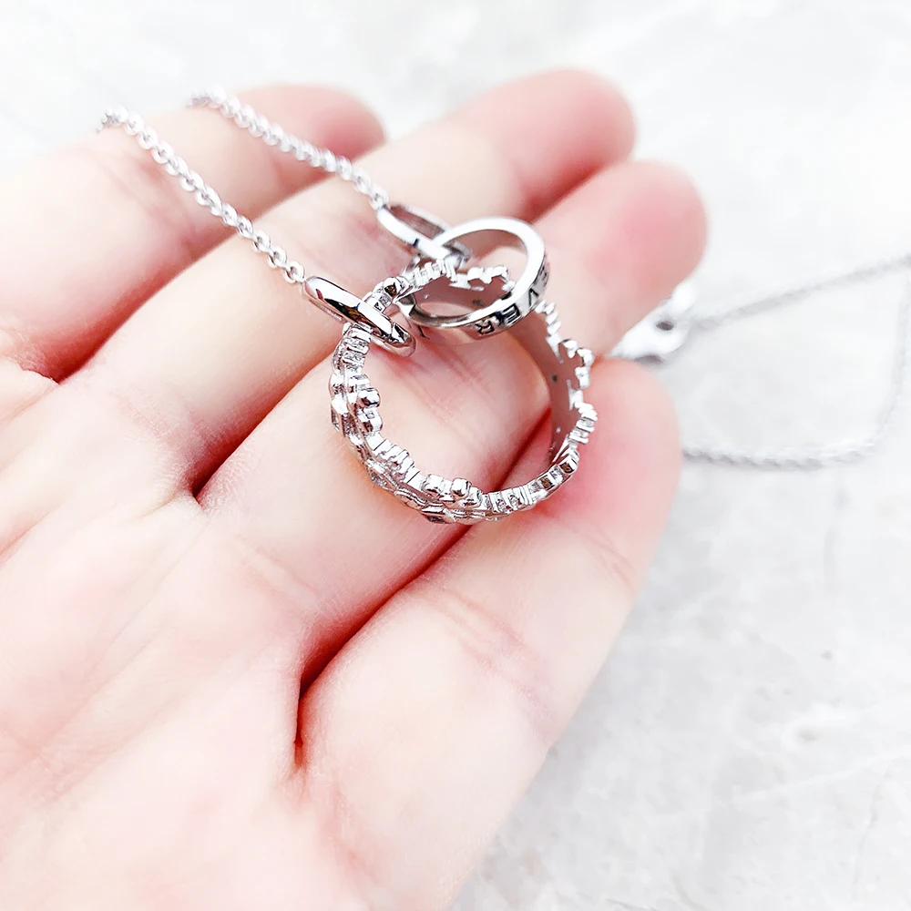 Women's 925 Sterling Silver Crown Link Chain Necklace