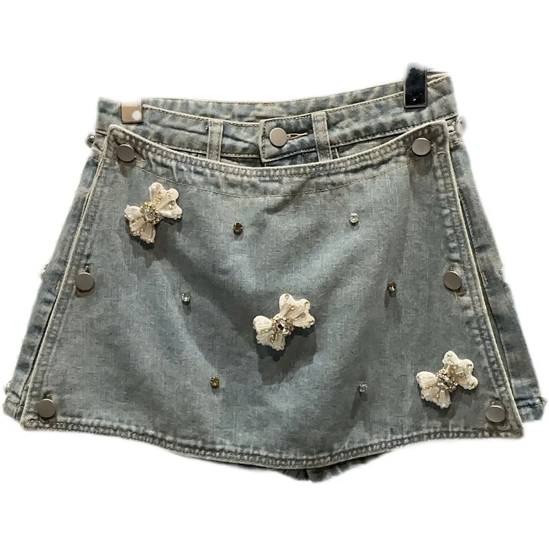 Zomer 2023, trendy ort denim rok met knoopdetail en waterdiamantblauwe A-lijn rok voor jonge vrouwen