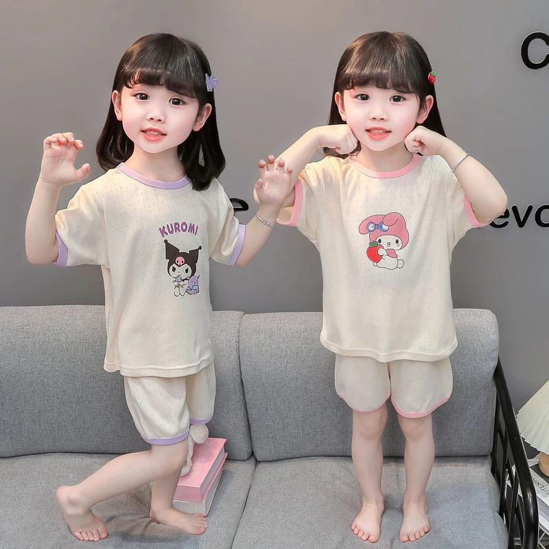 

Cinnamoroll Kuromi Girl Summer New Thin Style Pajamas Sanrioed Anime Melody Cartoon Short Sleeved Shorts Kawaii Kids Homewear