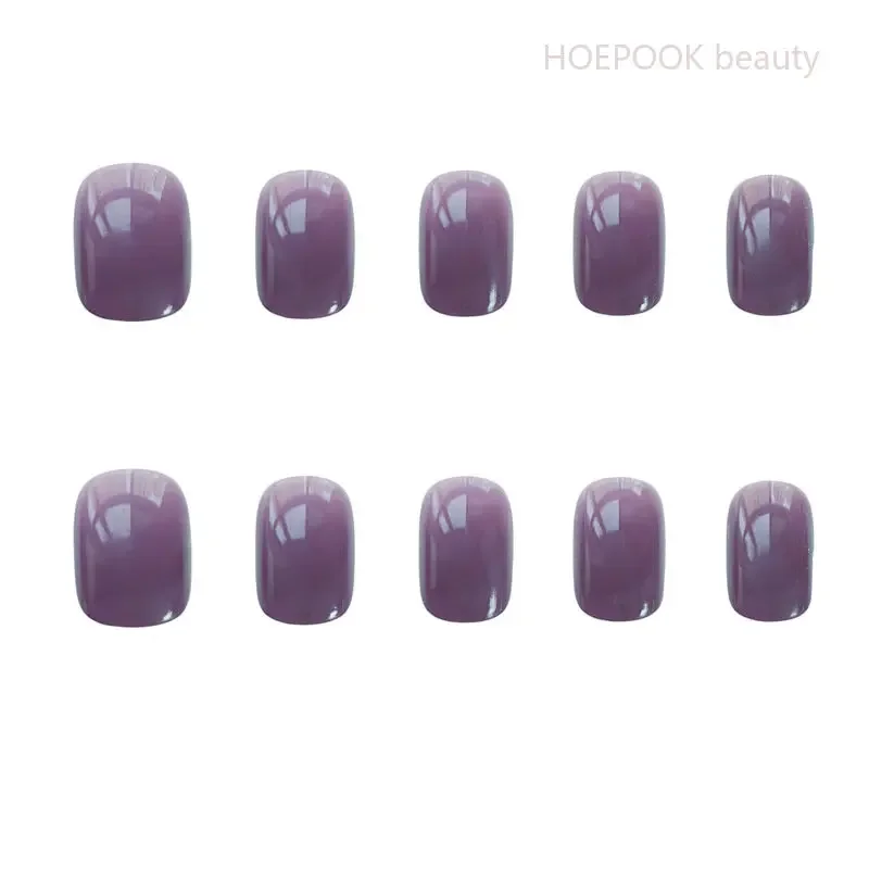 24pcs Dark Grey Purple Seamless Removable Fake Nails Capsule Full Cover Artificial False Nails Art Press On Nails Set Decoration