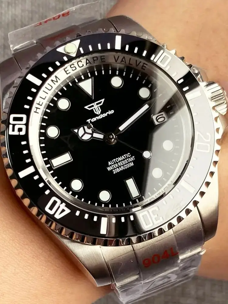 Tandorio Kustom 43Mm Casing Laut Dalam NH35A Jam Tangan Renang Dalam Otomatis Pria Kaca Safir 10ATM Gelang Baja Tahan Air Tanggal