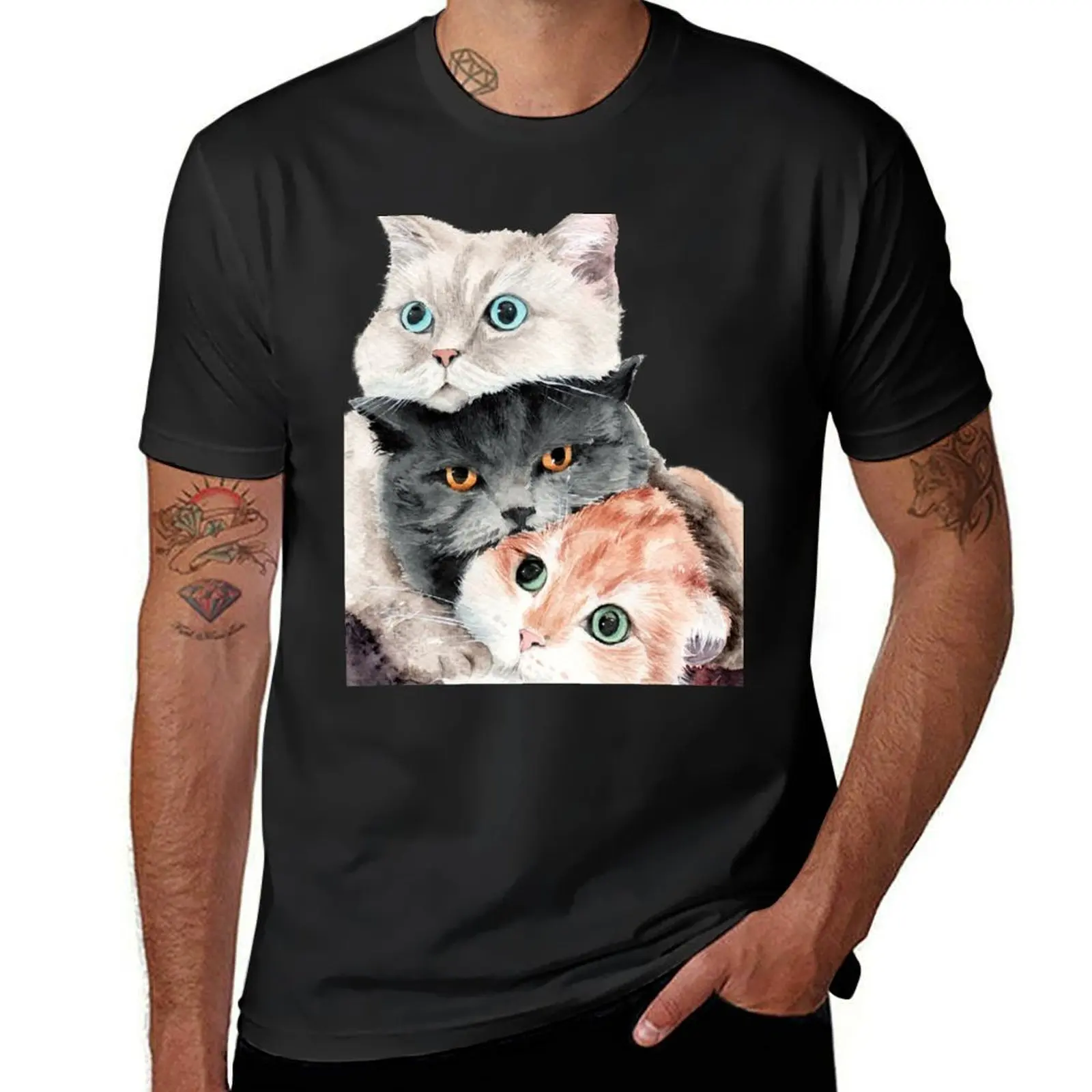

Three cute cats T-Shirt hippie clothes new edition Short sleeve tee men