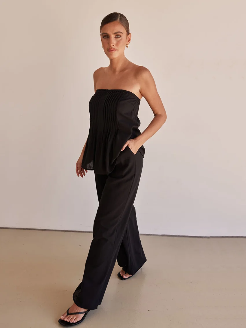 Marthaqiqi Home Clothes Female Tank Tops Sleepwear Sleeveless Nightie Strapless Nightgowns Backless Pajamas Pants Nightwear Suit