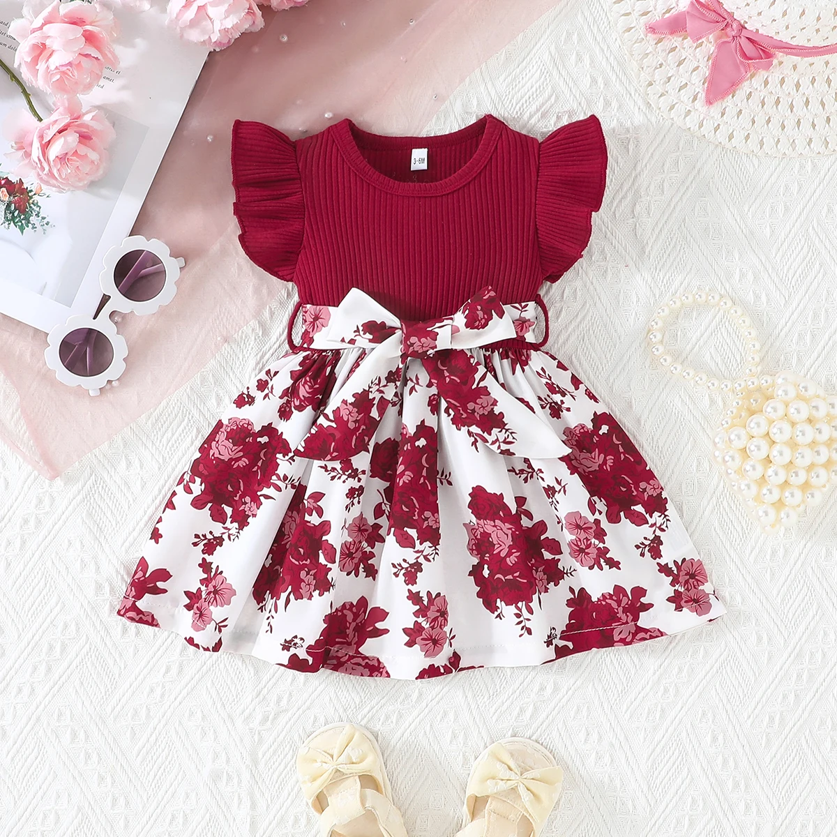 Dress For Kids 3-36 Months Butterfly Sleeve Cute Floral Summer Princess Formal Dresses Ootd For Newborn Baby Girl