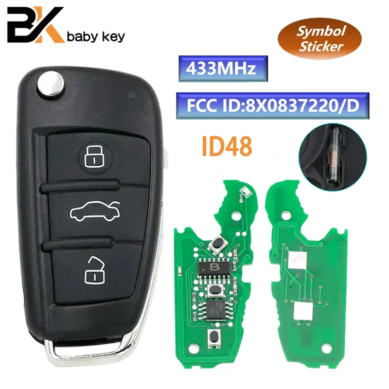 

BB Key for Audi A1 Q3 2012 2013 2014 2015 2016 433MHz ID48 Chip FCC ID:8X0837220/8X0837220D Flip Remote Car Key