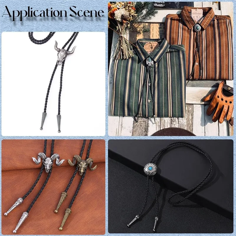 

NEW-Bolo Tie Accessory Kit Round Slide Textured Tip Black Tip Wire Alloy Replacement End Cap Wire Forbolo Tie Making A