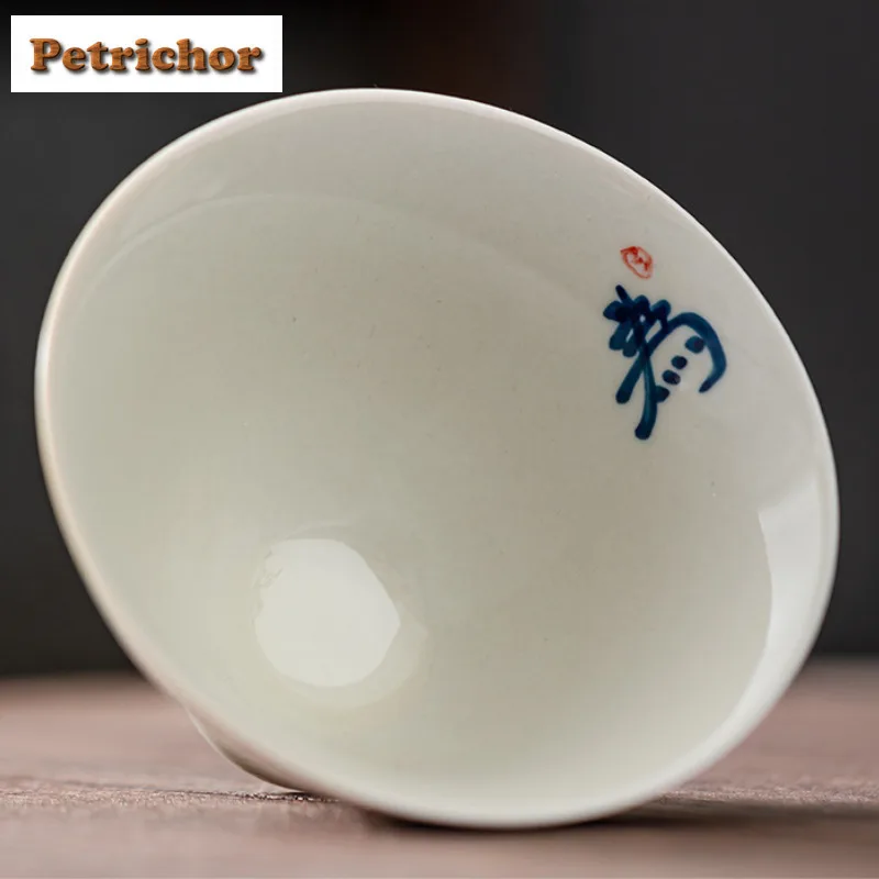 2 قطعة/الوحدة مكتوبة بخط اليد الأزرق والأبيض الخيزران قبعة فنجان الشاي خمر وعاء إبريق الشاي تذوق رائحة كوب Jianzhan ماستر أكواب تشا 70 مللي #6