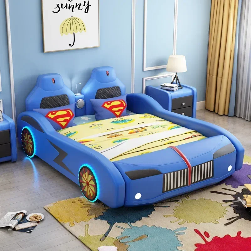 Children's furniture Children's car bed Boys Solid wood cartoon with guardrail Multifunctional single bed with storage Sports