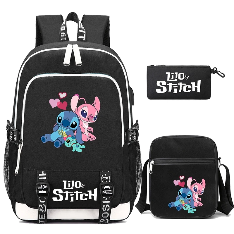 3 sztuk/zestaw plecak z motywem Stitch Disney Lilo dla chłopca dziewczyna z powrotem do szkoły plecak nastoletnie dzieci kreskówka torba studencka z