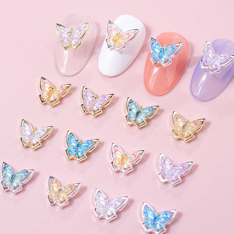 10pcs Nail Butterfly Gems Resin Nail Art Jewelry Nail Charms Accessories Manicure 3D Butterflies Colorful Nail Charms Stones#MZ5