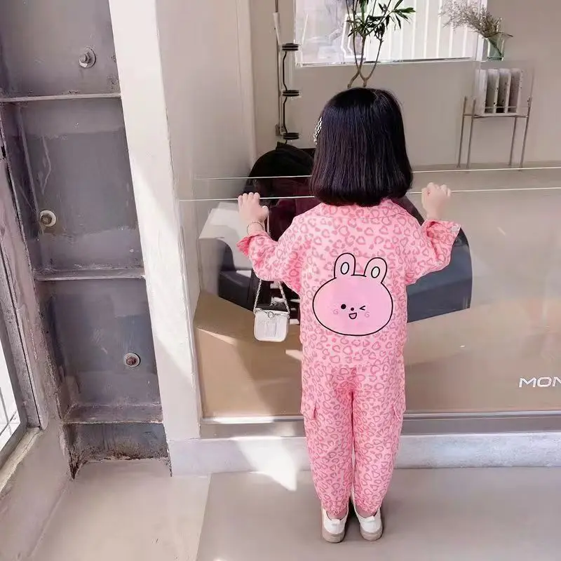 Girls' Clothing Set 2024 New Spring and Autumn Children's Baby Fashionable Denim Jacket Pants Two Piece Set 2-7Years