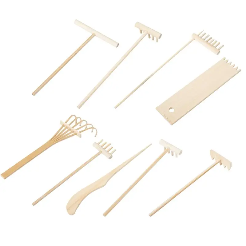 

【Электронные аксессуары】Набор из 9 миниатюрных садовых граблей Woodtools для украшения рабочего стола и домашнего офиса
