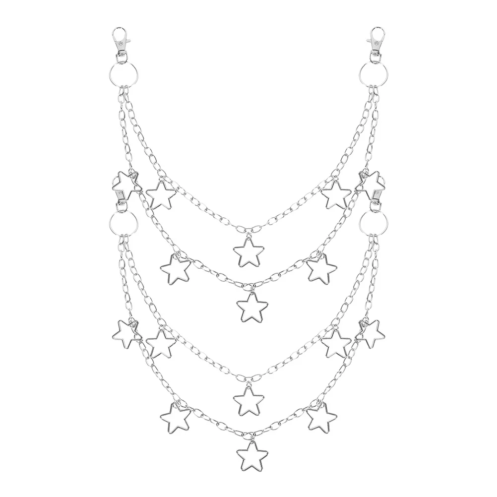 Cadena con colgante de estrella para pantalones, cadenas vaqueras en capas de Hip Hop, accesorios góticos Punk, cinturón para pantalones, bolso, billetera, cadenas, 2 uds.