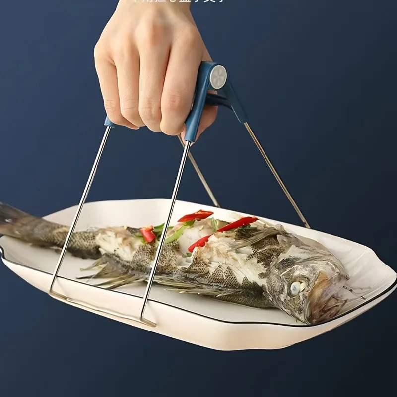 

1pc Kitchen Tongs with Silicone Handle: Anti-Scalding Clip for Hot Bowls, Pots, Plates & More!