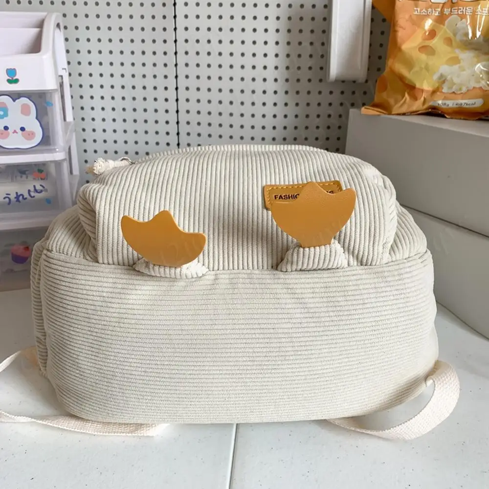Cute Duck Print Backpack Cartoon Kawaii Corduroy Casual Daypack Lightweight Large Capacity Knapsack Student School Bookbags