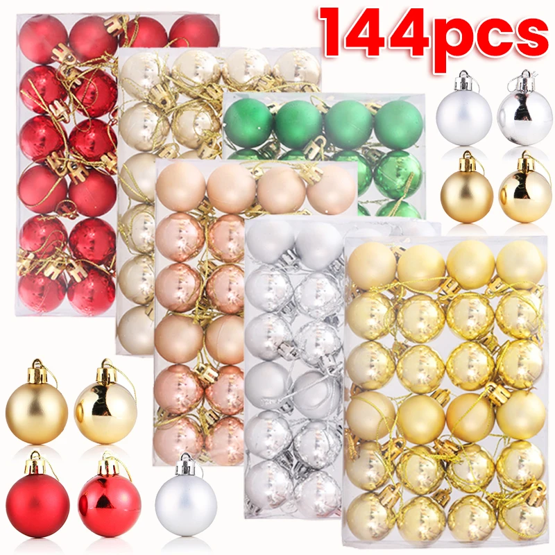 24-144Pcs Mini Christmas Balls Ornaments Red Gold Sliver Christmas Tree Balls Diy Pendant Xmas Party Decoration Gift New Year