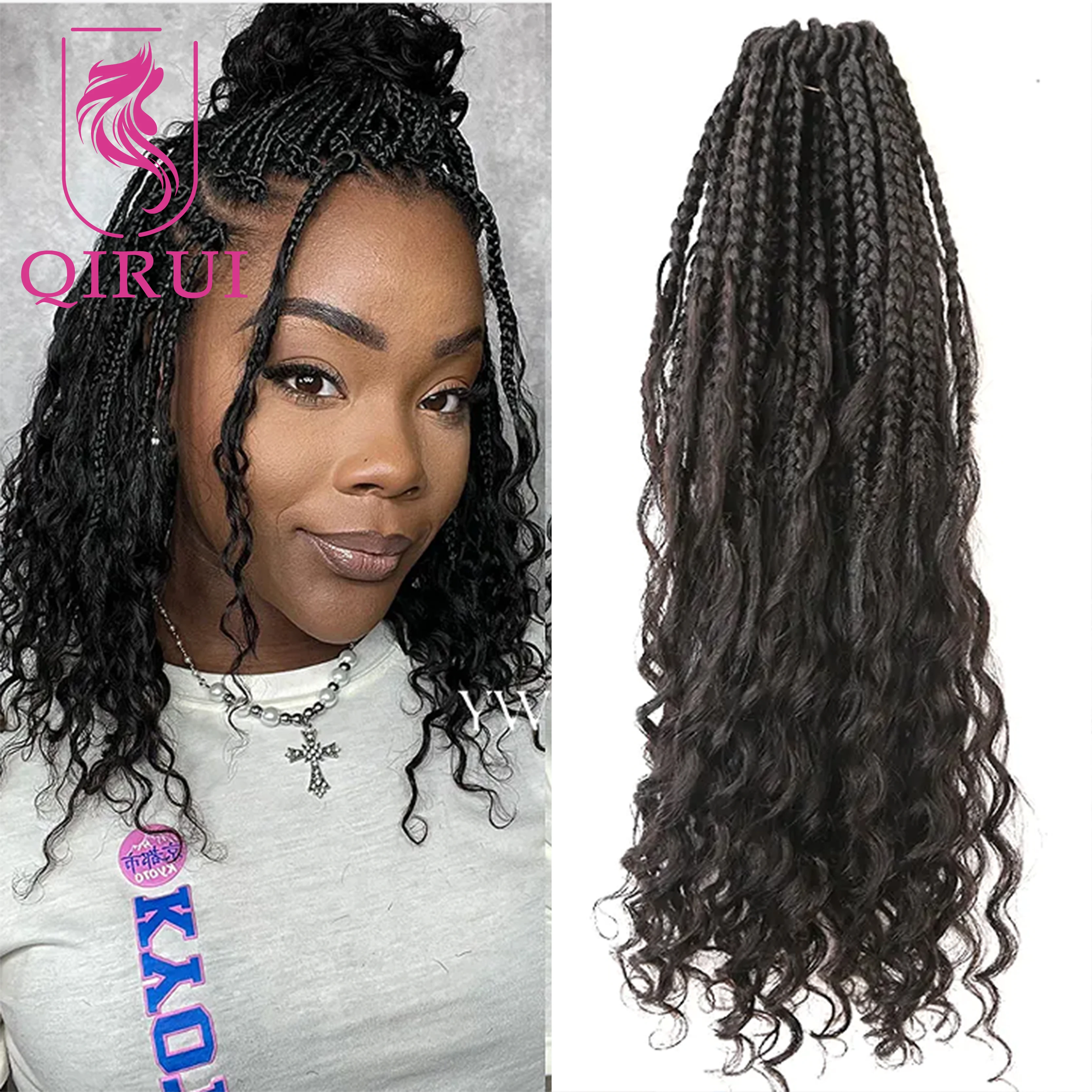 

14-дюймовые крючком косички в стиле бохо с кудрями из натуральных волос, натуральный цвет, предварительно закрученные крючком, плетение крючком, наращивание волос, вьющиеся, полные концы