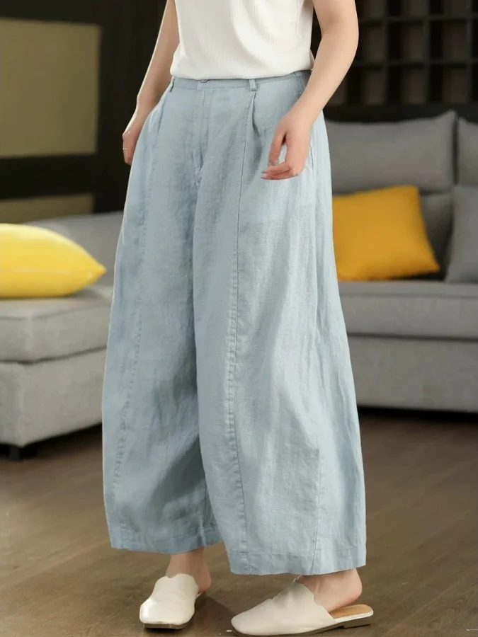 Casual Cotton Linen Wide Leg Pants Women's Nine Points Slimming Trousers Summer Lazy Style Casual Loose Draping Harlan Pants