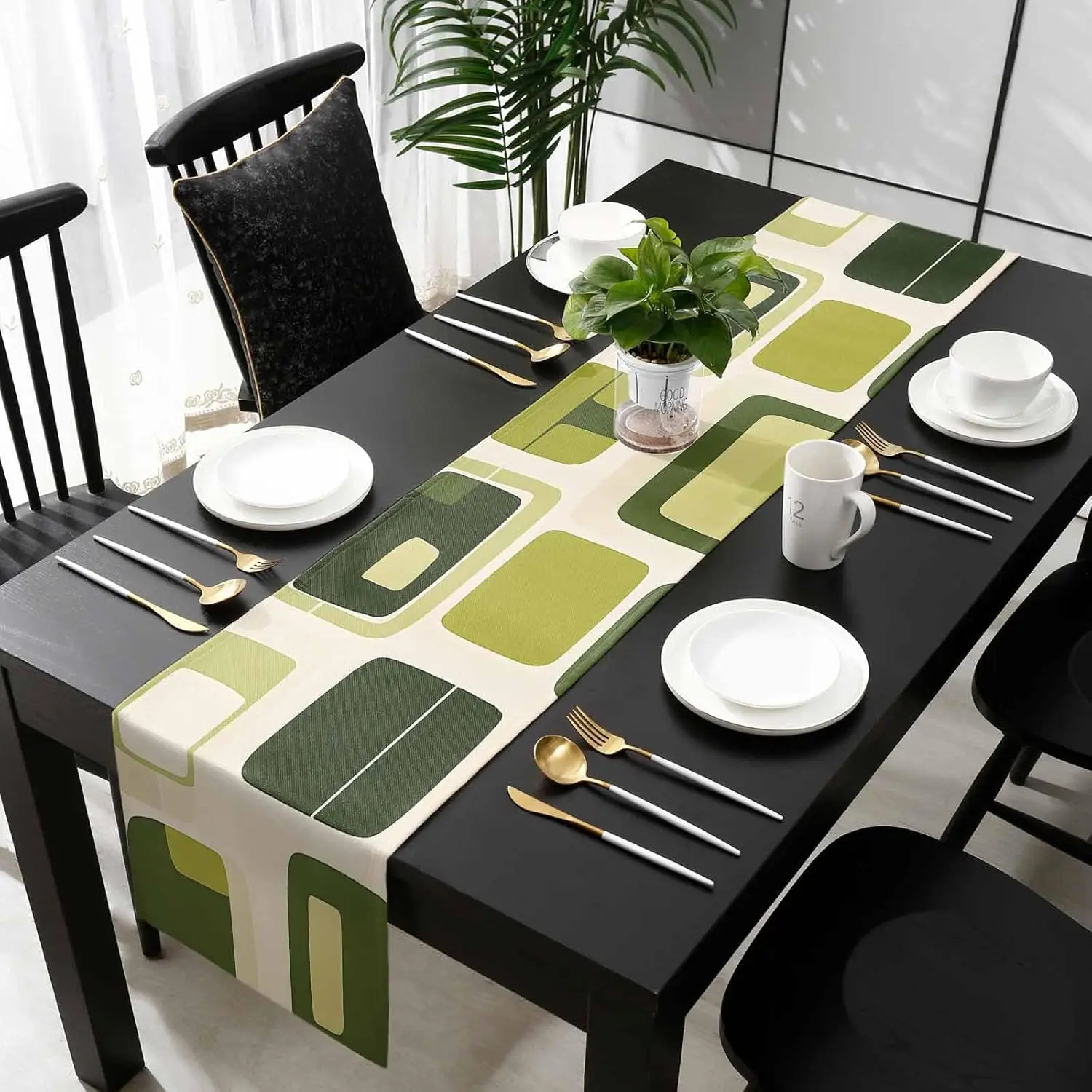 【Bohemian Geometric】Sage Green Table Runner, Holiday Home Table Runner, Kitchen & Dining Table Party Decor