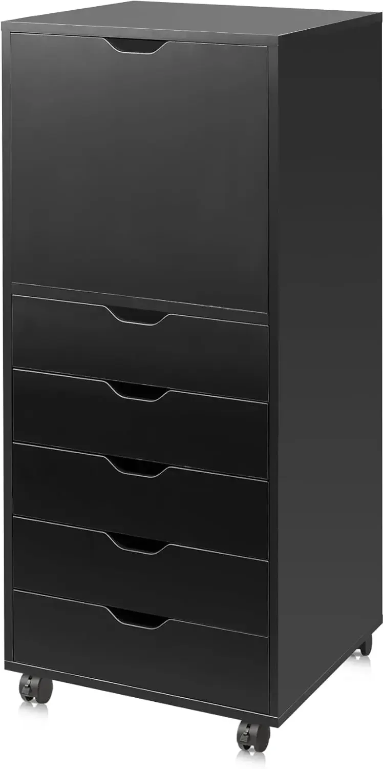

5-Drawer Wood File Cabinet, Mobile Filing Cabinet with 1 Door, Wide Storage Space for Home Office, Black
