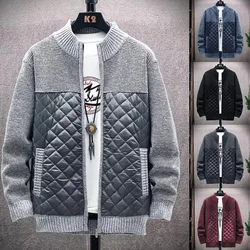 Men's Sweater Jacket Coat Fuzzy Lining Cardigan Warm Jacket Patchwork Thermal Sweatercoat Stand-up Collar Plus Size Clothing