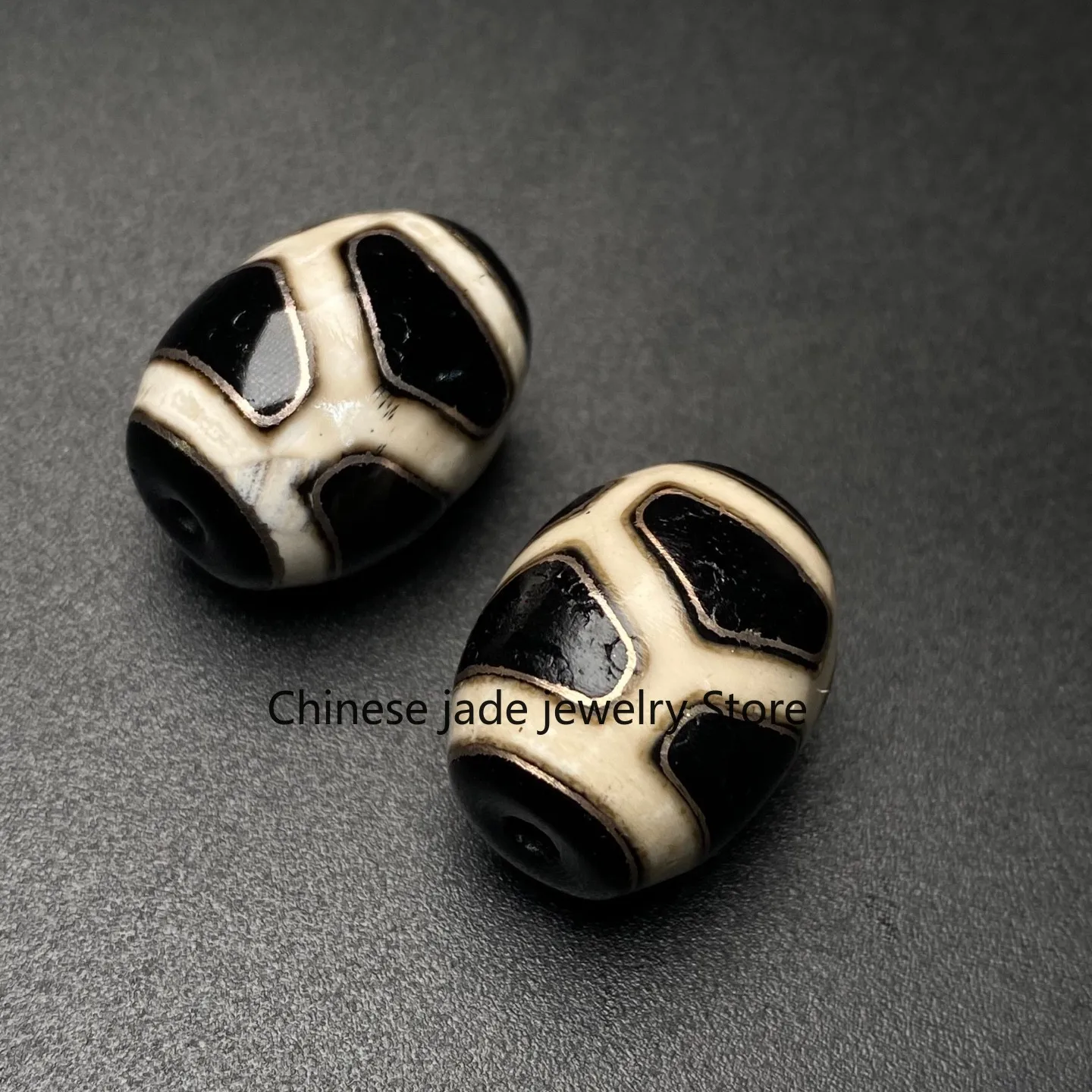 2 Pcs Tibetan Buddhism Agate Inlaid Silver Wire Turtle Back Dzi Bead Amulet G751