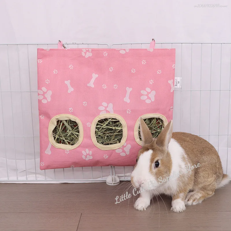 أرنب الأذن القش المغذية كيس معلق الأرنب تغذية حقيبة 2/3 ثقوب تخزين القش حامل للهامستر شينشيلا خنزير غينيا الحيوانات الأليفة الصغيرة