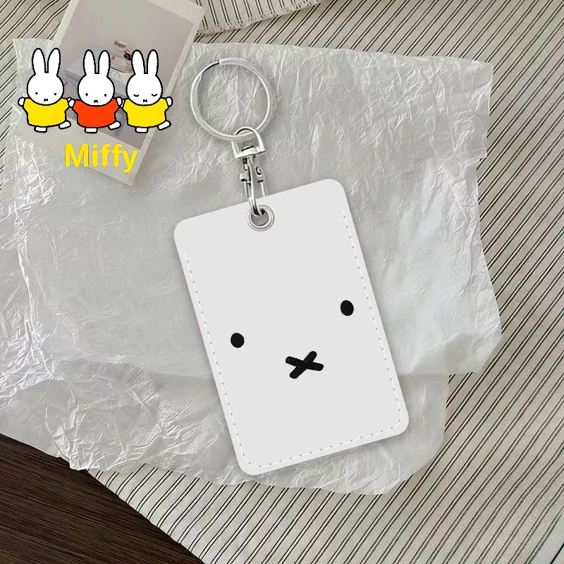Kawaii Miffy Card Holder Cute Cartoon Rabbit Access Card Holder Badge Bus Pass ID Card Meal CardSoft Leather Protective Cover
