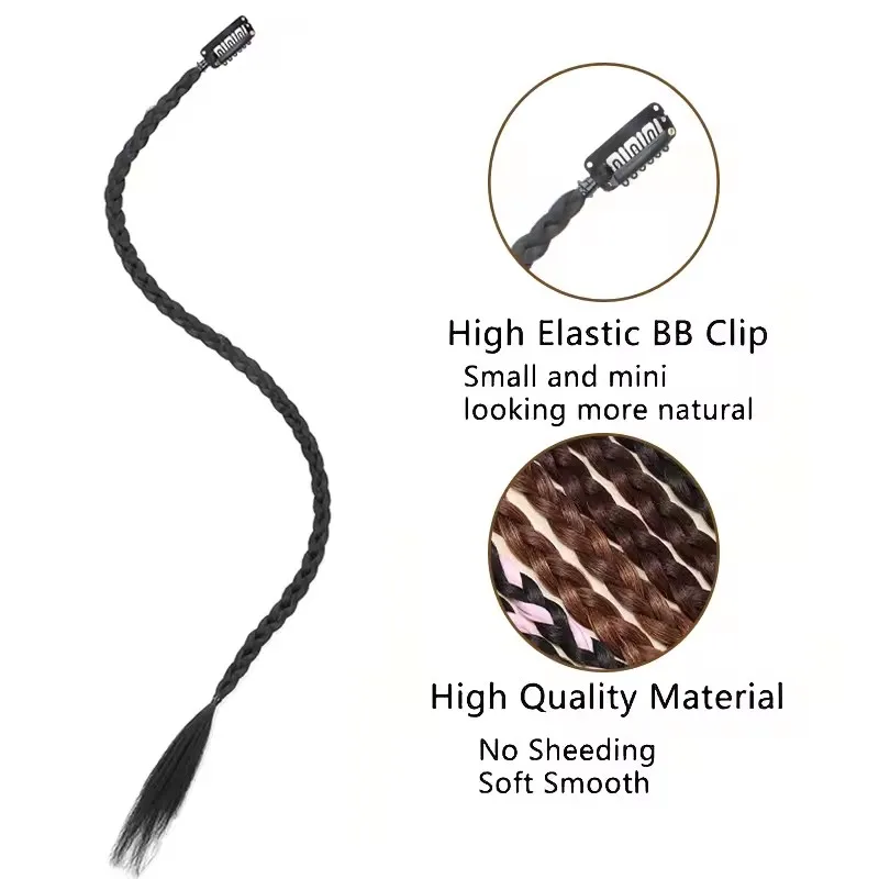 1개 합성 브레이드 가발 18인치 강력한 BB 클립 경량 박스 브레이드 포니테일 헤어피스 여성용 파티 및 일상용
