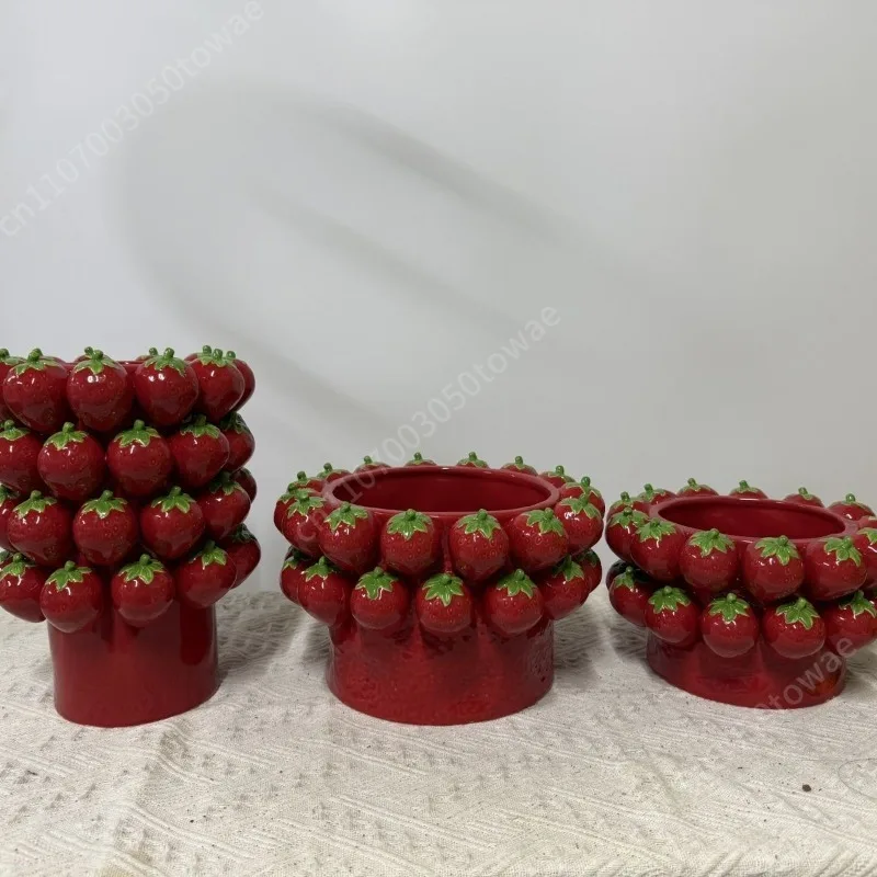 3D Handmade Ceramic Planter, Cute Red Strawberry Flower Pot, Decorative Succulent Planter for Home Garden Kitchen Decor - view 6