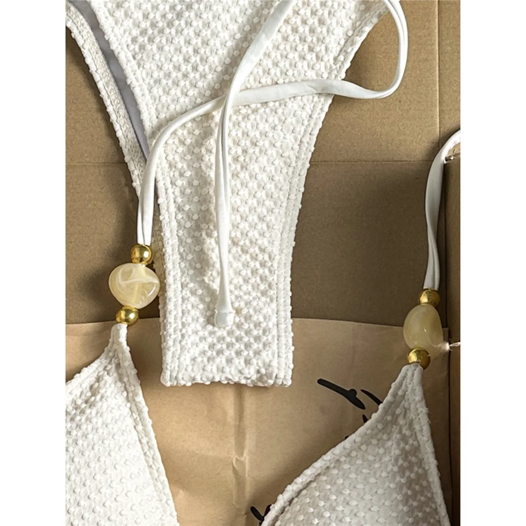 Gefalteter, geknitterter Neckholder-Bikini, Damen-Badeanzug, zweiteiliger Bikini-Set, brasilianischer Badeanzug, Badebekleidung, Schwimmanzug V8134 – Detail 9