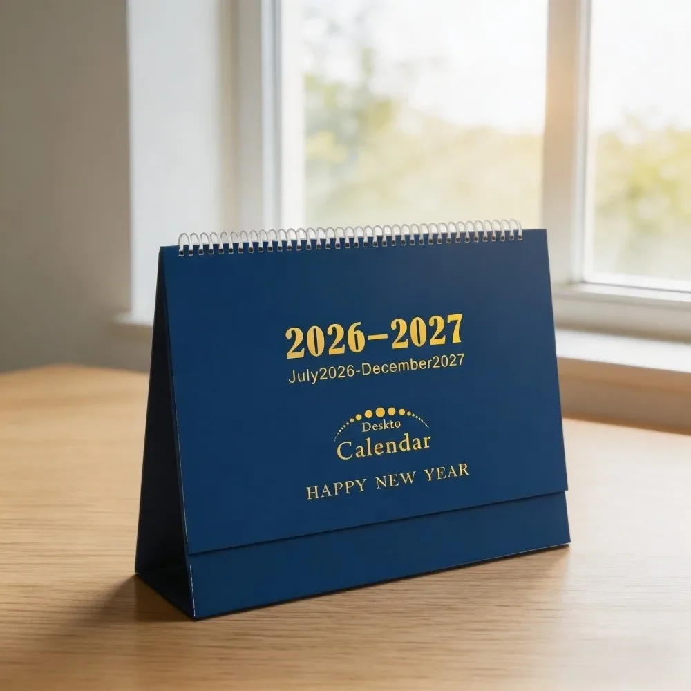 Twin Wire Binding 2026-2027 Desk Calendar Ample Writing Space Minimalist Style Monthly Planner Standing Flip Design