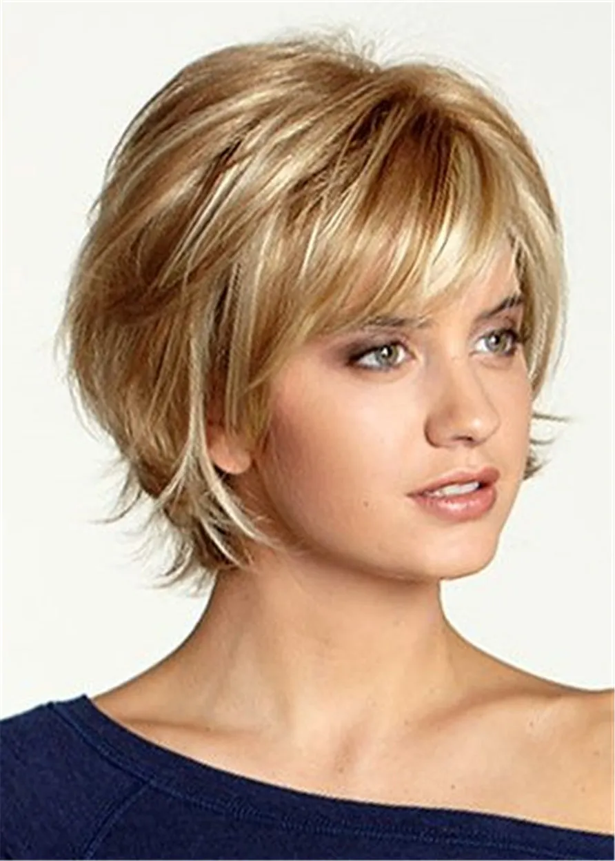 Short Choppy Layered Wavy Synthetic Hair Capless Wig for White Women