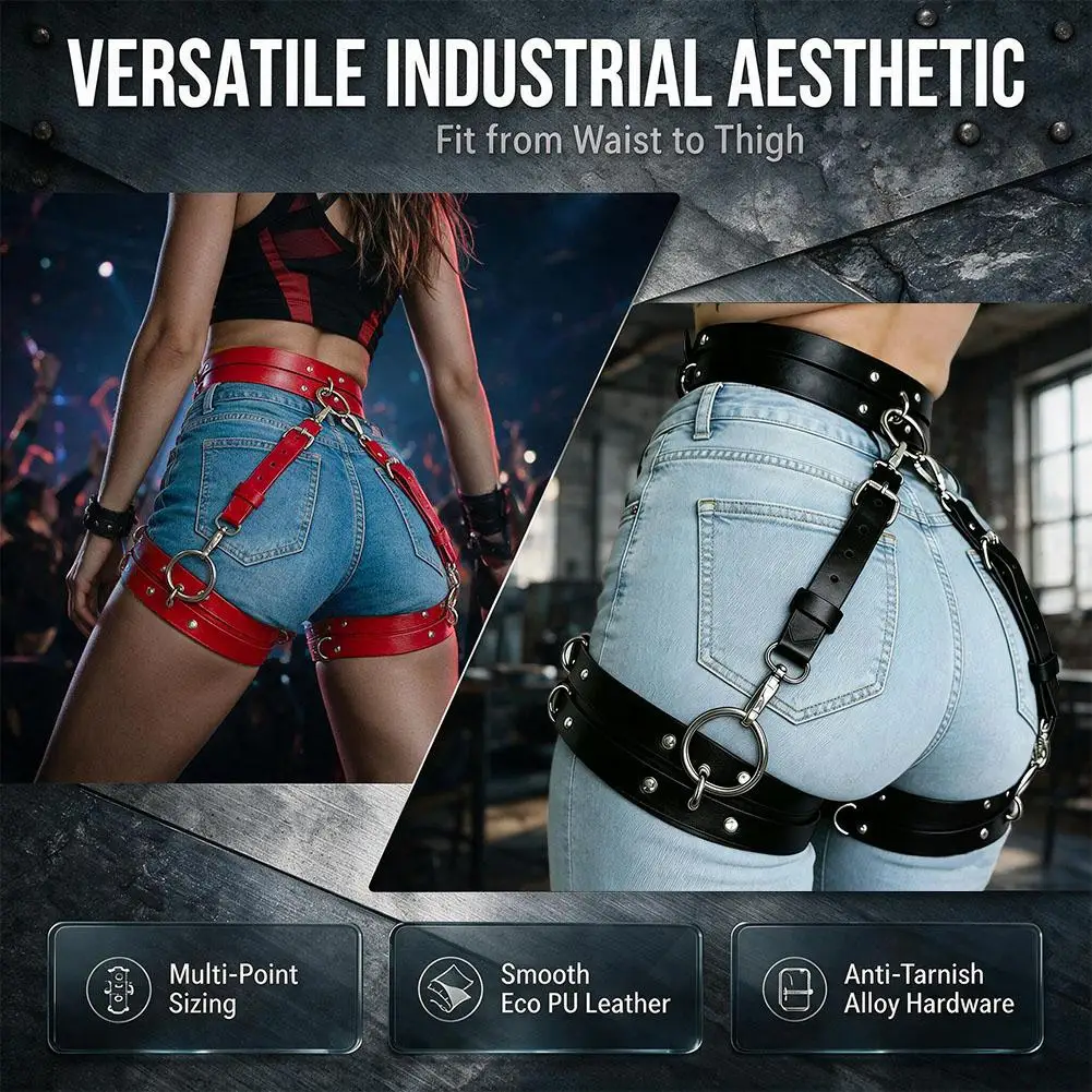 2027 Women's PU Leather Harness Belt Gothic Punk Fashion Belt Adjustable Decorative Leg Belt For Daily Wear Leisure Accessories
