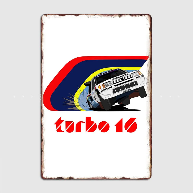 Classic Car 205 T16 E2 sideways Rally Cars Retro Poster Metal Sign Garage Club Room Wall Decor Custom Tin Home Decor