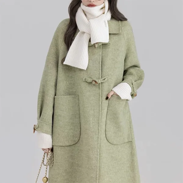 2024 Double sided cashmere coat, women's extended version, autumn and winter new item, horn button, small and high-end woolen