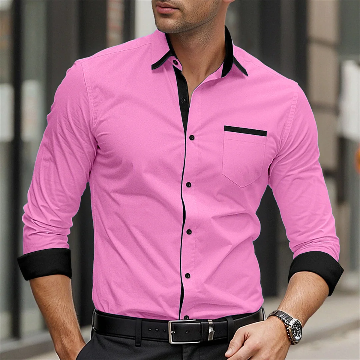 

Men's Casual Printed Shirt, Monochromatic, Long Sleeve, Collar, Button, Comfortable Pocket, 6XL, Business, Summer Fashion, New