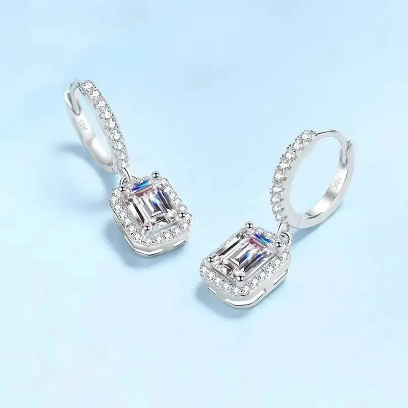 JoiasHome 1CT Smaragdschliff Moissanit-Ohrringe 925 Sterling Silber 18K Weißgold Plattiert Zertifizierter Feiner Schmuck – Detail 2