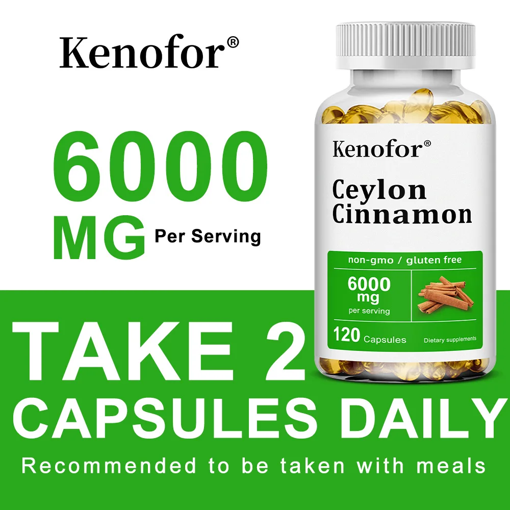 Ceylon Cinnamon Supplement 6000mg - Energy & Heart Health Support, Antioxidant, Non-GMO & Gluten Free - 30/60/120 Capsules