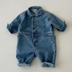 Spring Autumn Newborn Boys Girls Cowboy Broken Hole Jumpsuits Clothes Baby Boys Girls Long Sleeve Rompers Children Rompers