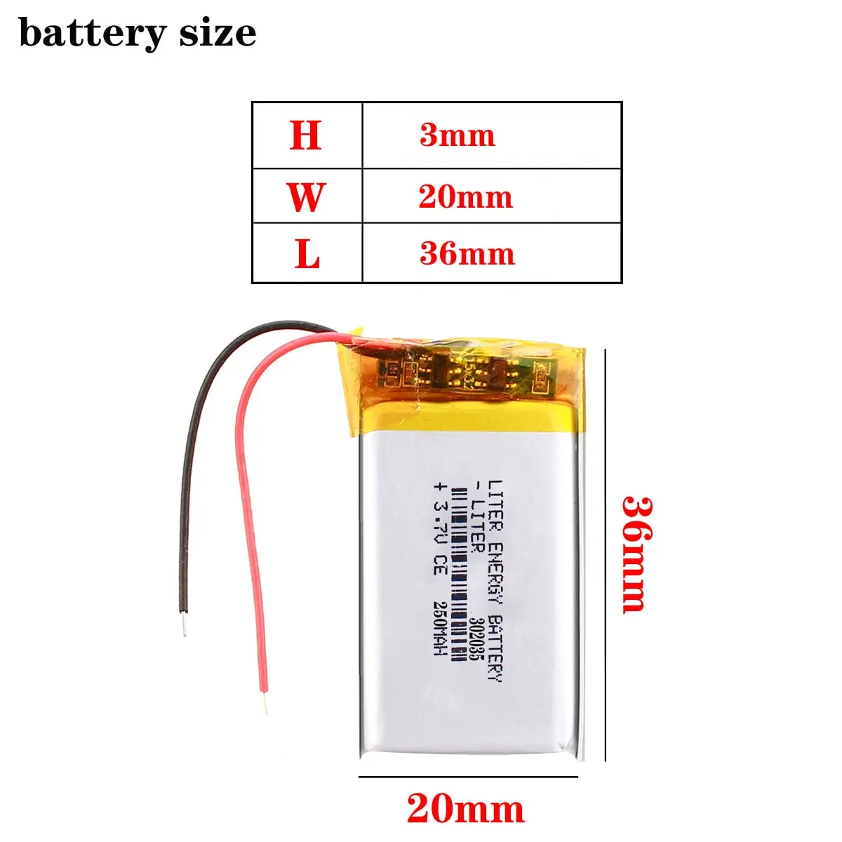 Liter 3.7V 250mAh 302035 Lipo Battery Rechargeable Lithium Polymer ion Battery Pack with Two Lines for walkman Bluetooth headset