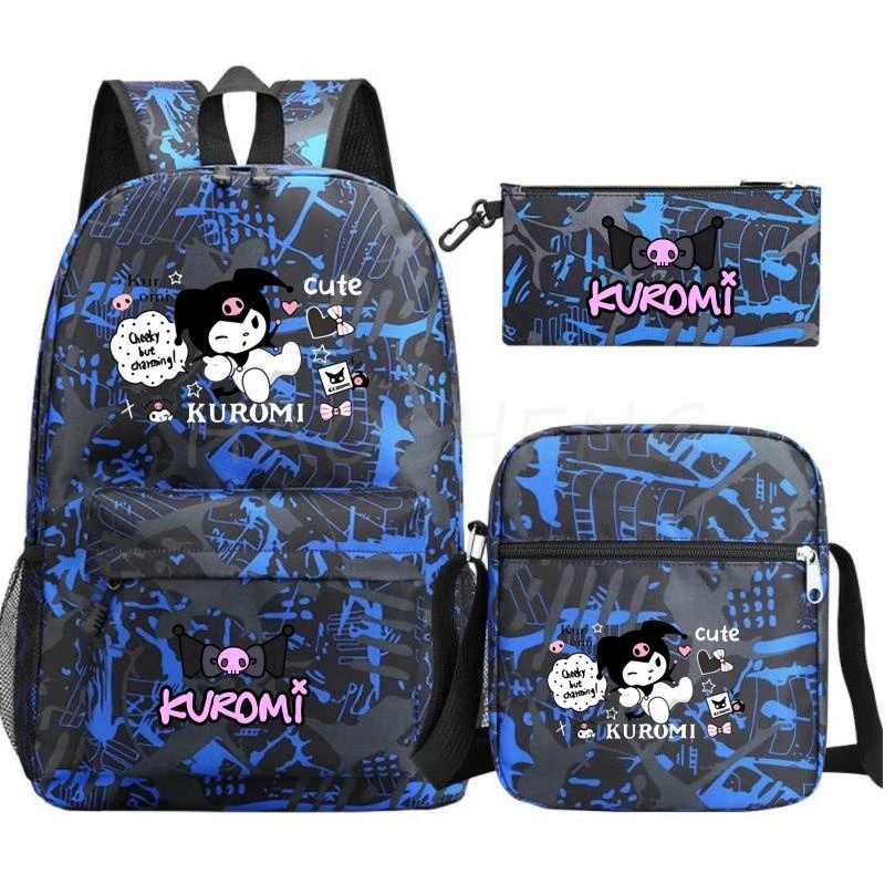 

Backpack Lovely Kuromi Melody 3Pcs/Set Cartoon School Bags for Teenagers Travel Outdoors Waterproof Schoolbag Children Boy Girl