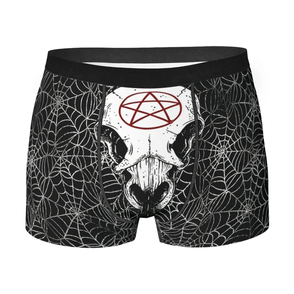 Gothic Raven Skull PentagramSkull StyleUnderpants Homme Panties Male Underwear Ventilate Shorts Boxer Briefs