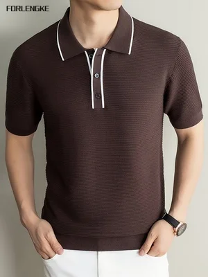 Gentle‑styled versatile knit short‑sleeve Polo shirt for summer street wandering. Featuring high‑elastic textured fabric, it is
